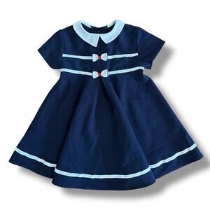 Bonnie Jean Girls Navy Sailor Dress 4T Peter Pan Collar Nautical Style R22688-1‎